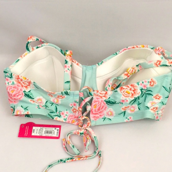Xhilaration Mint Green & Pink Floral Underwire Bikini Top Adjustable Corset Back - Picture 3 of 6